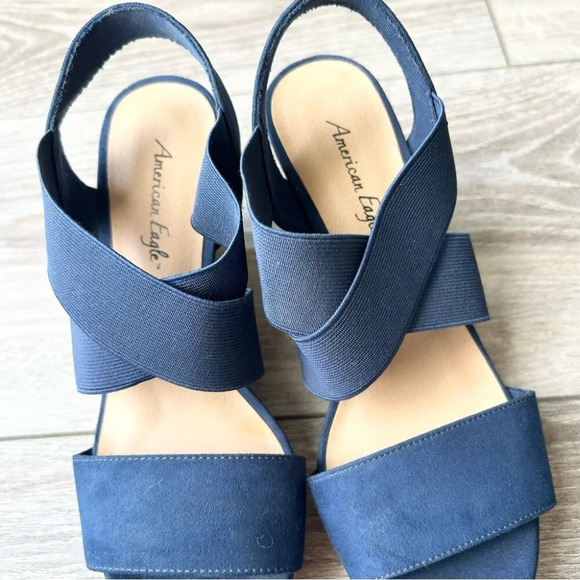 American Eagle Ryan Blue Cork Wedge Sandals - Picture 6 of 13